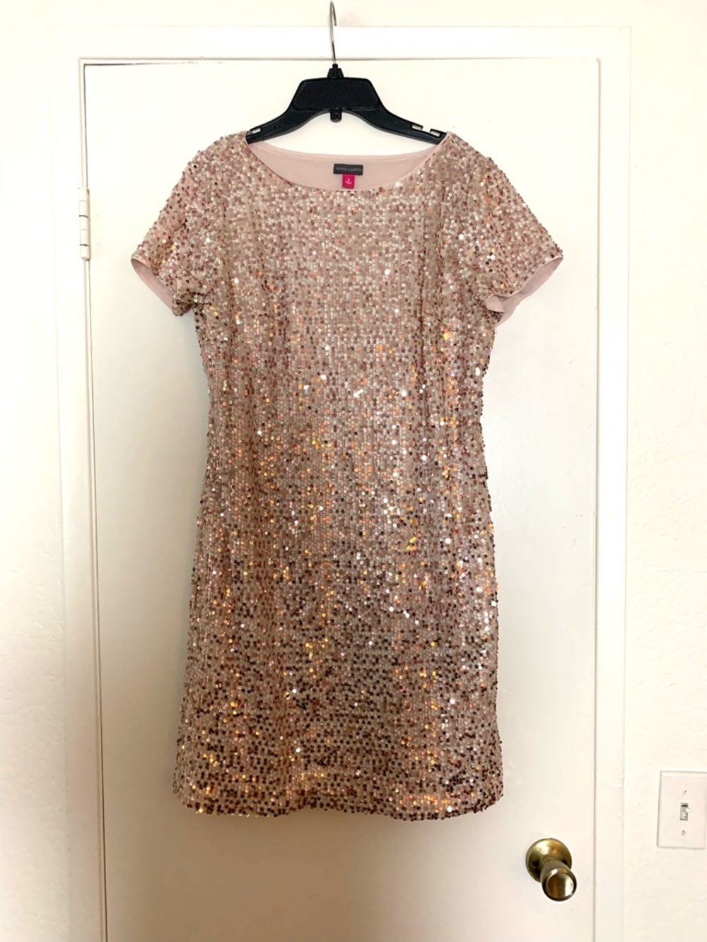 New Vince Camuto Sequin Shift Mini Dress Rose Gold - Picture 3 of 11